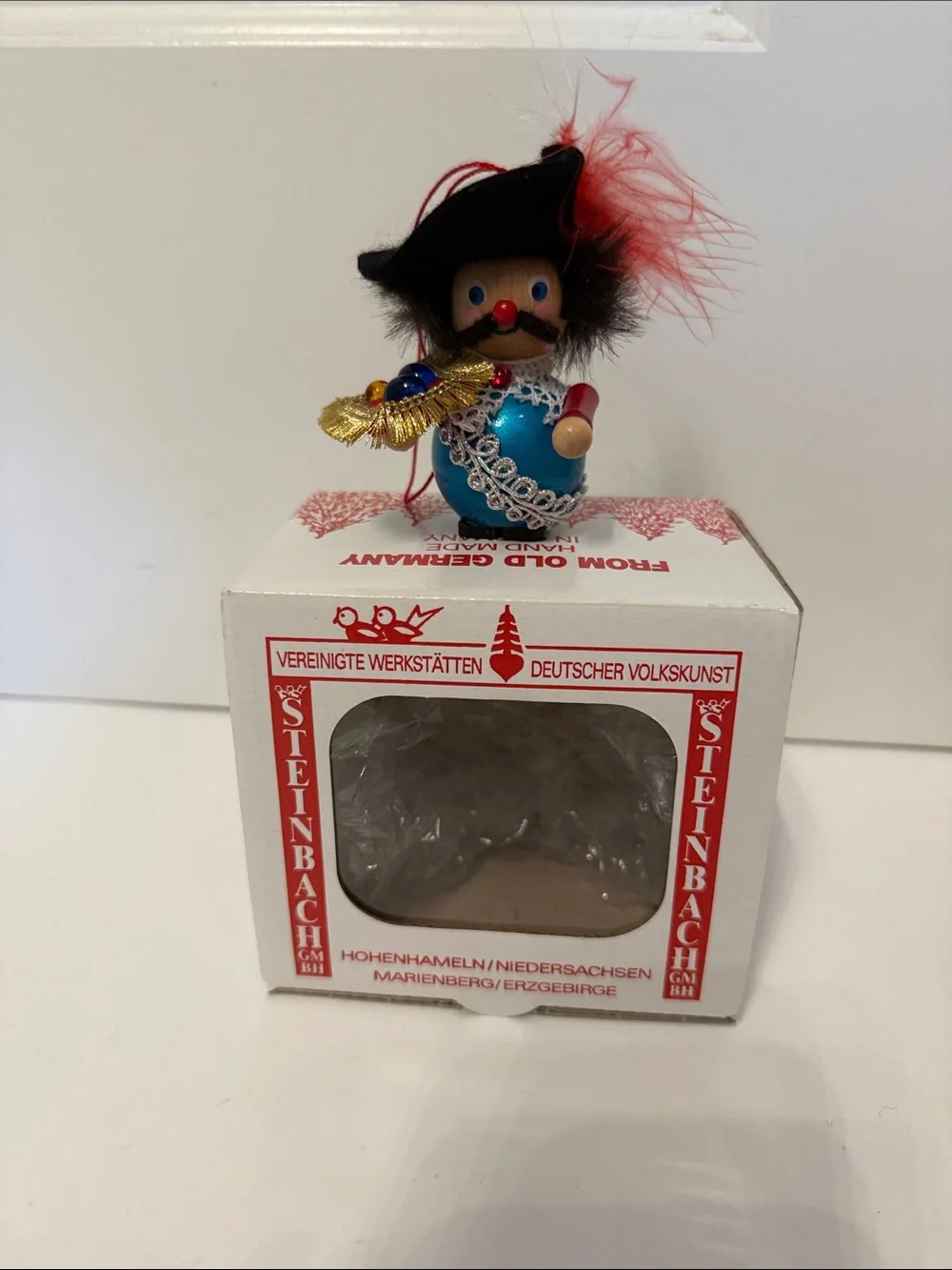 Steinbach Handcrafted Musketeer Porthos Blue Wooden Ornament Red Feather NEW